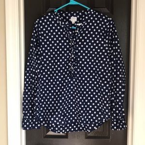 J CREW Navy Polka Dot 100% Cotton Blouse
